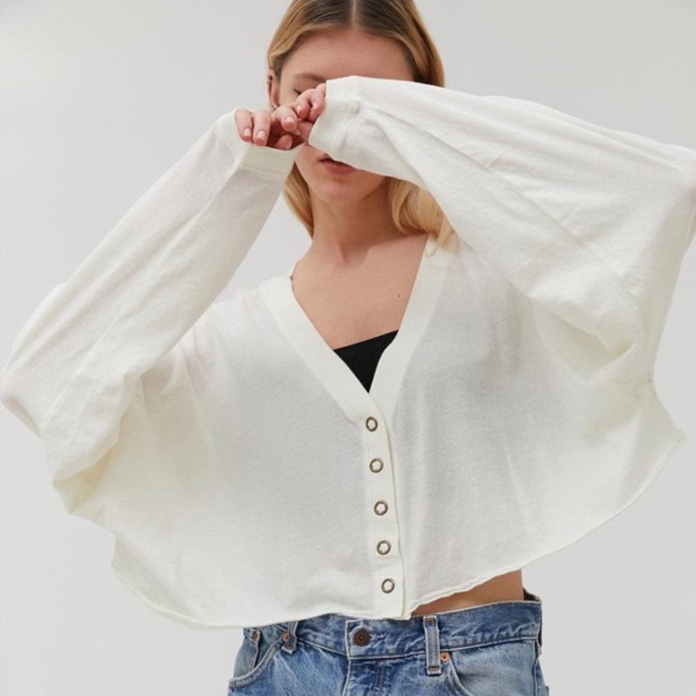 Urban Outfitters Out From Under White Long Sleeve Dolman Cropped Cardigan